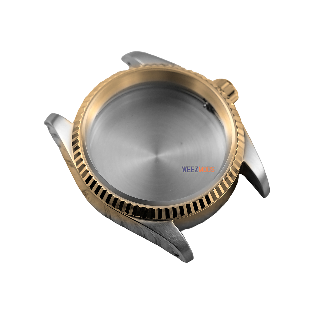 36MM Fluted: Two-Tone Gold with Dome Case — manually restored bezel edge, white background and balanced padding