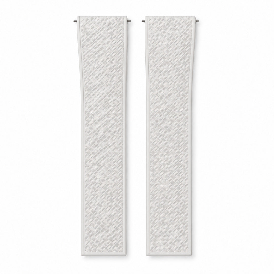 White Weaved: CTS Rubber Strap — front view of both strap halves