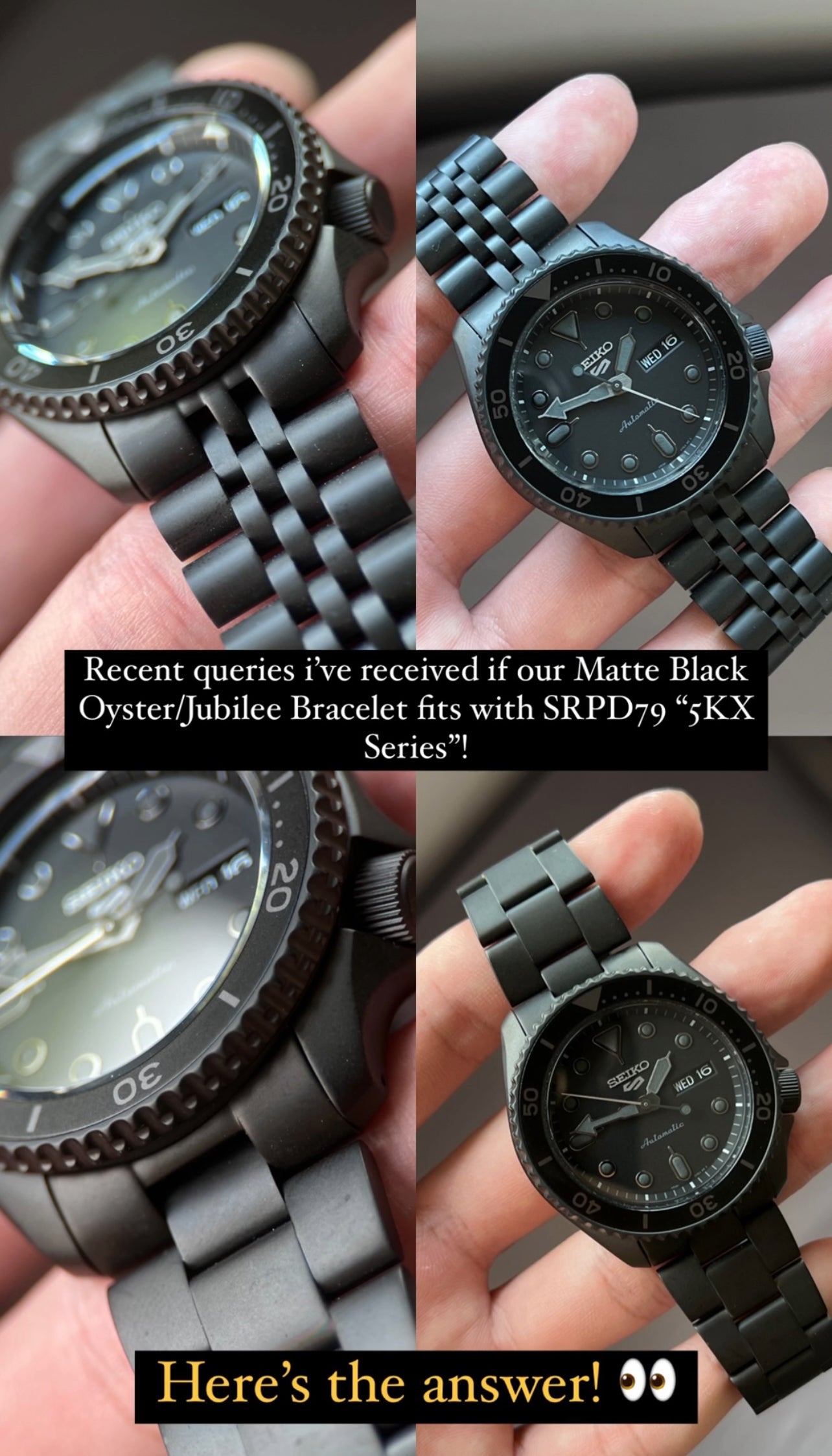 SKX007/SRPD Oyster: Matte Black Bracelet [Female Endlinks]