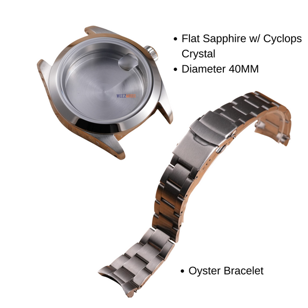 40MM Pilot: Brushed Silver Case with Cyclops & Oyster Bracelet