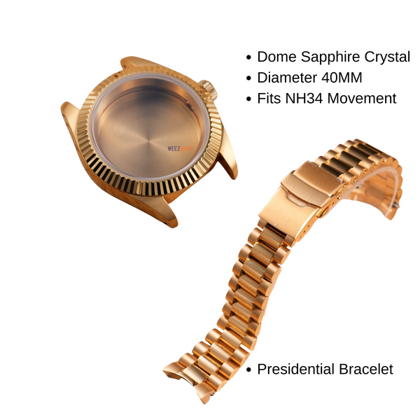 40MM Fluted: Brushed Gold Case with Dome & Presidential Bracelet