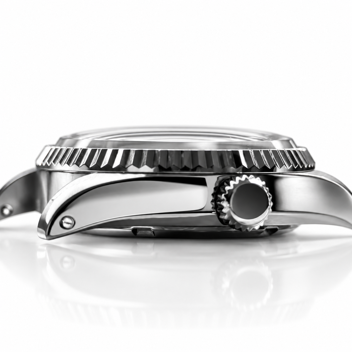 36/40MM dome sapphire crystal mounted side-view profile on white background