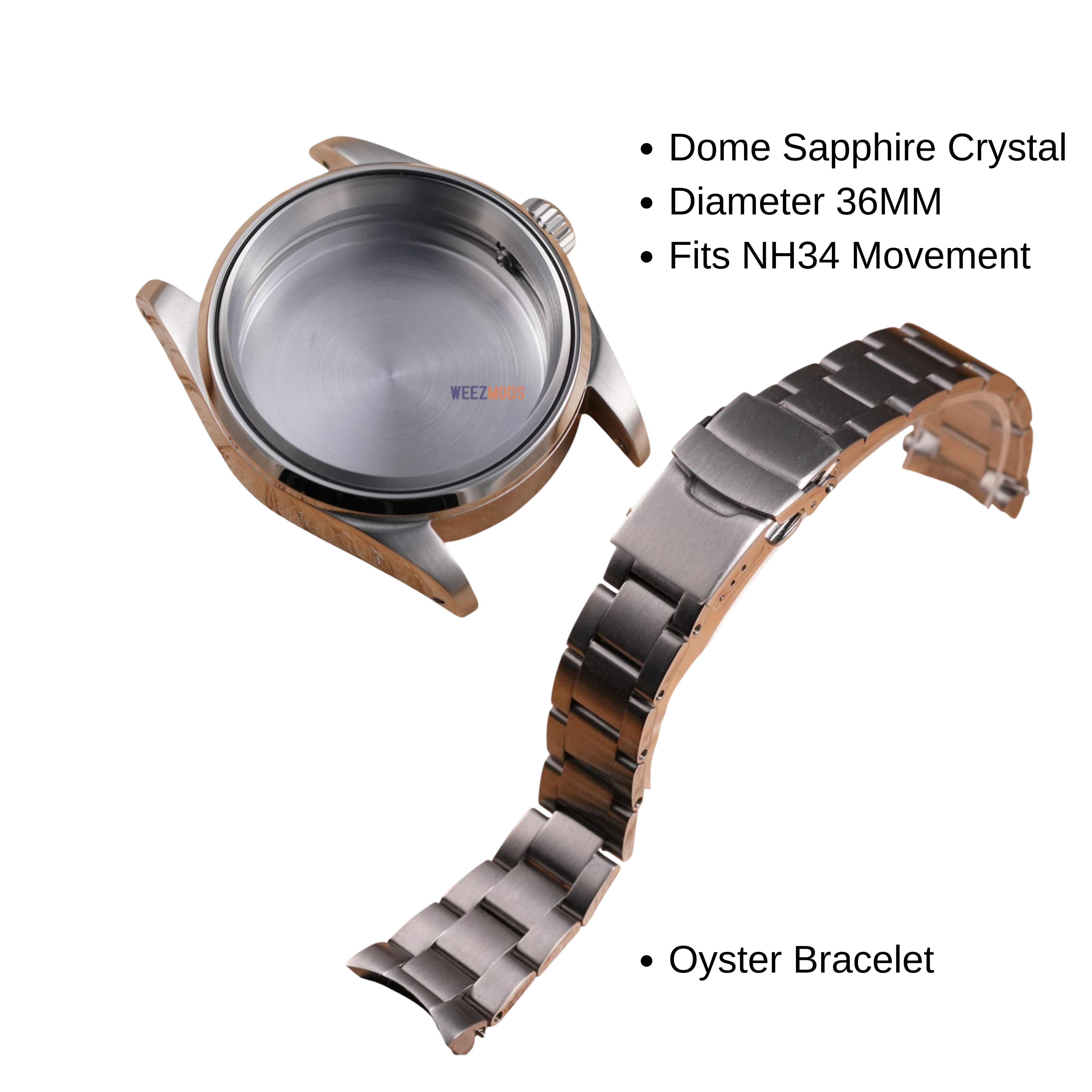 36MM Pilot: Brushed Silver Case with Dome & Oyster Bracelet