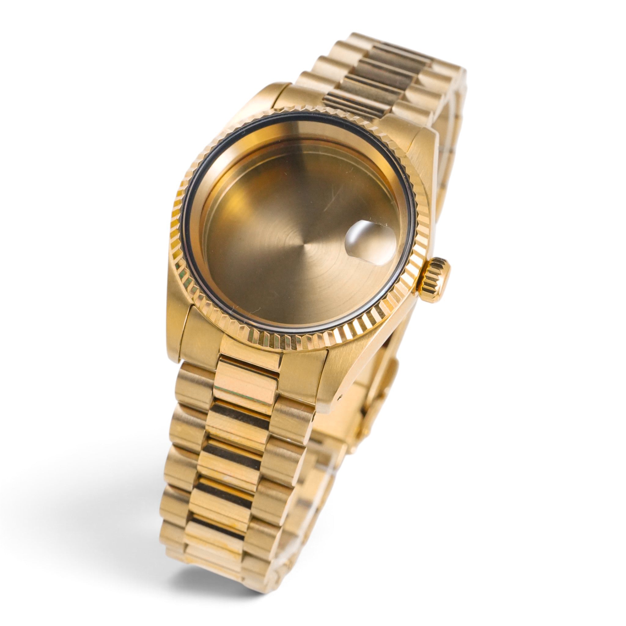 36MM Fluted: Brushed Gold Case with Cyclops & Presidential Bracelet