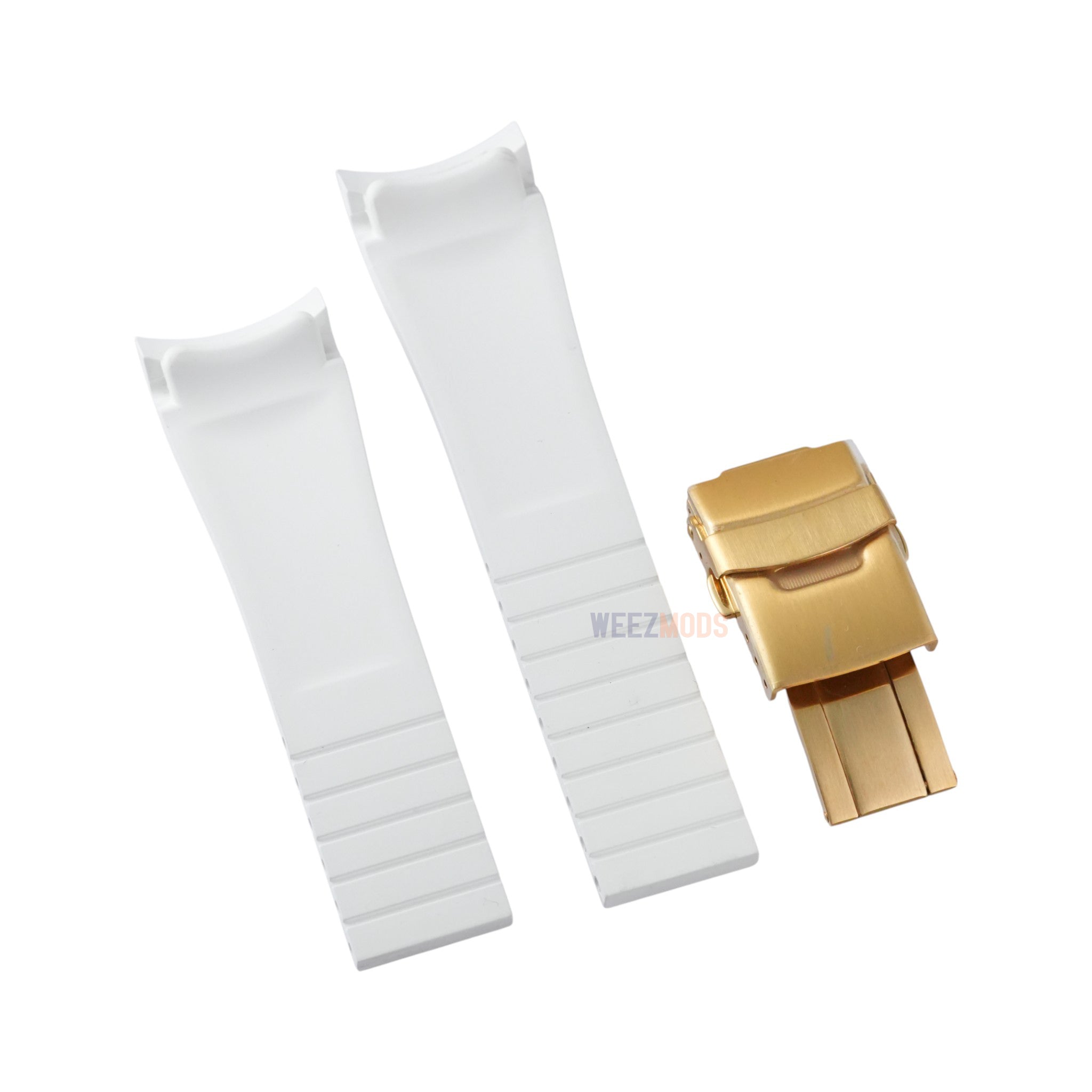 SKX007/SRPD FKM: White Rubber Strap with Gold Clasp