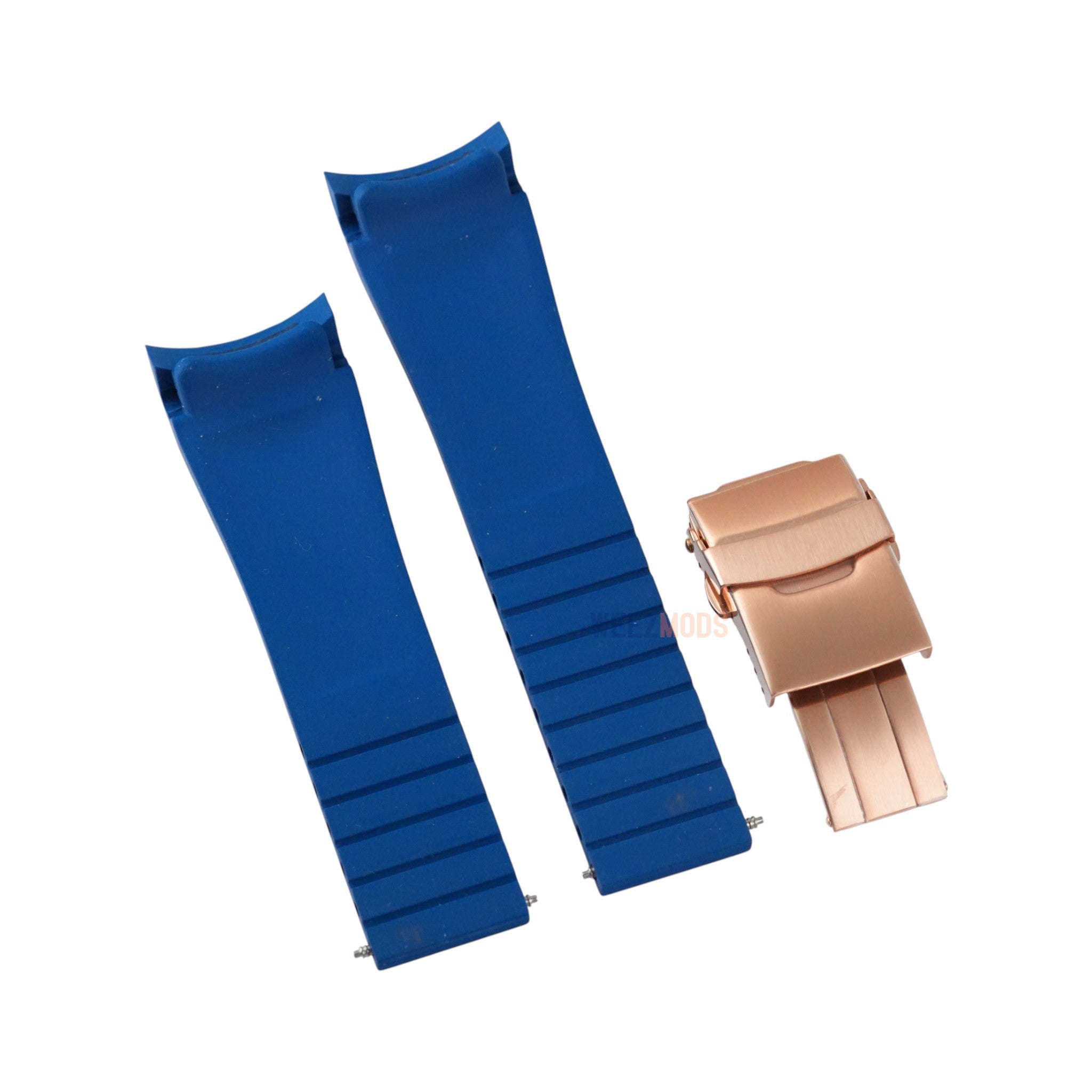 SKX007/SRPD FKM: Navy Rubber Strap with Rose Gold Clasp