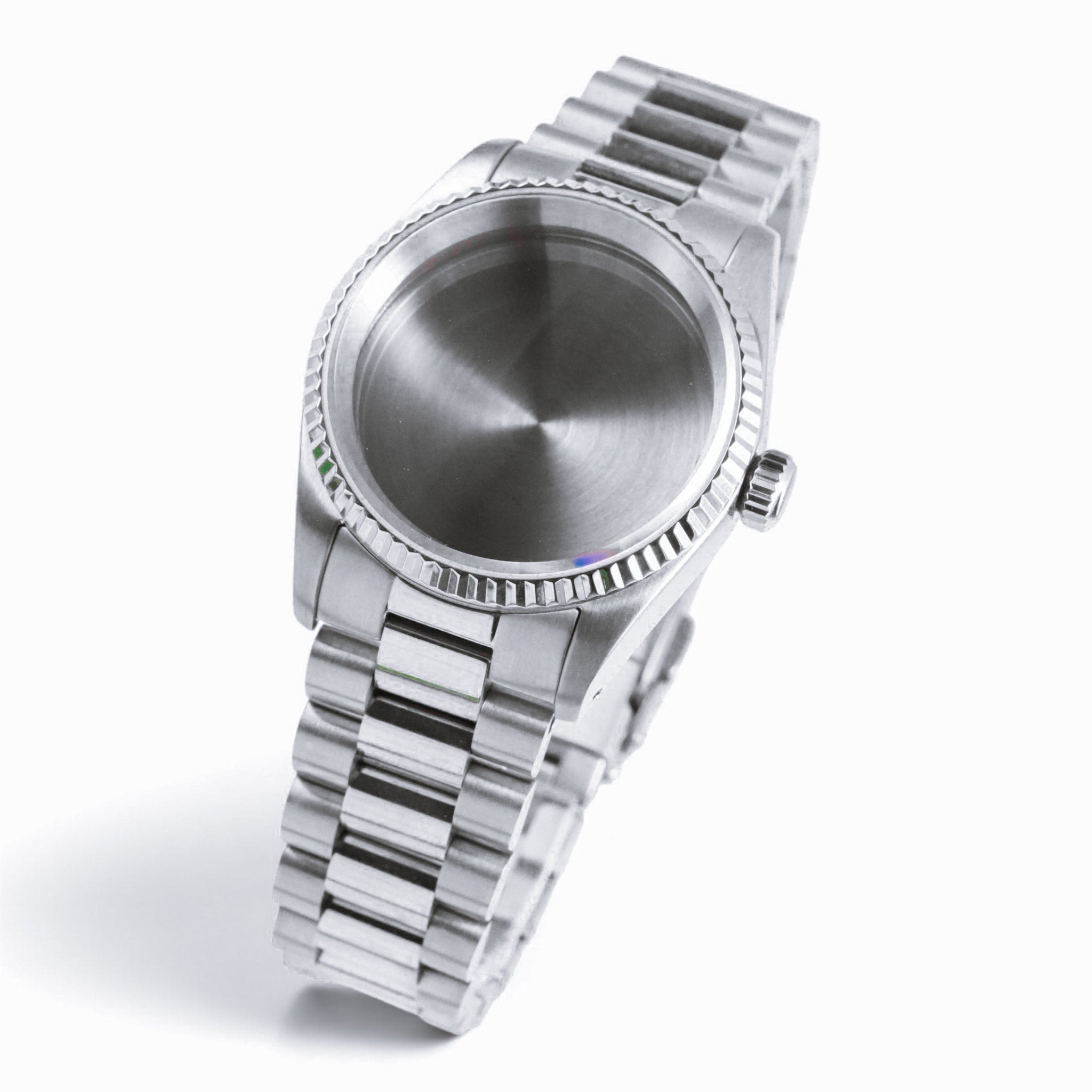 36MM Fluted: Brushed Silver Case with Dome & Presidential Bracelet