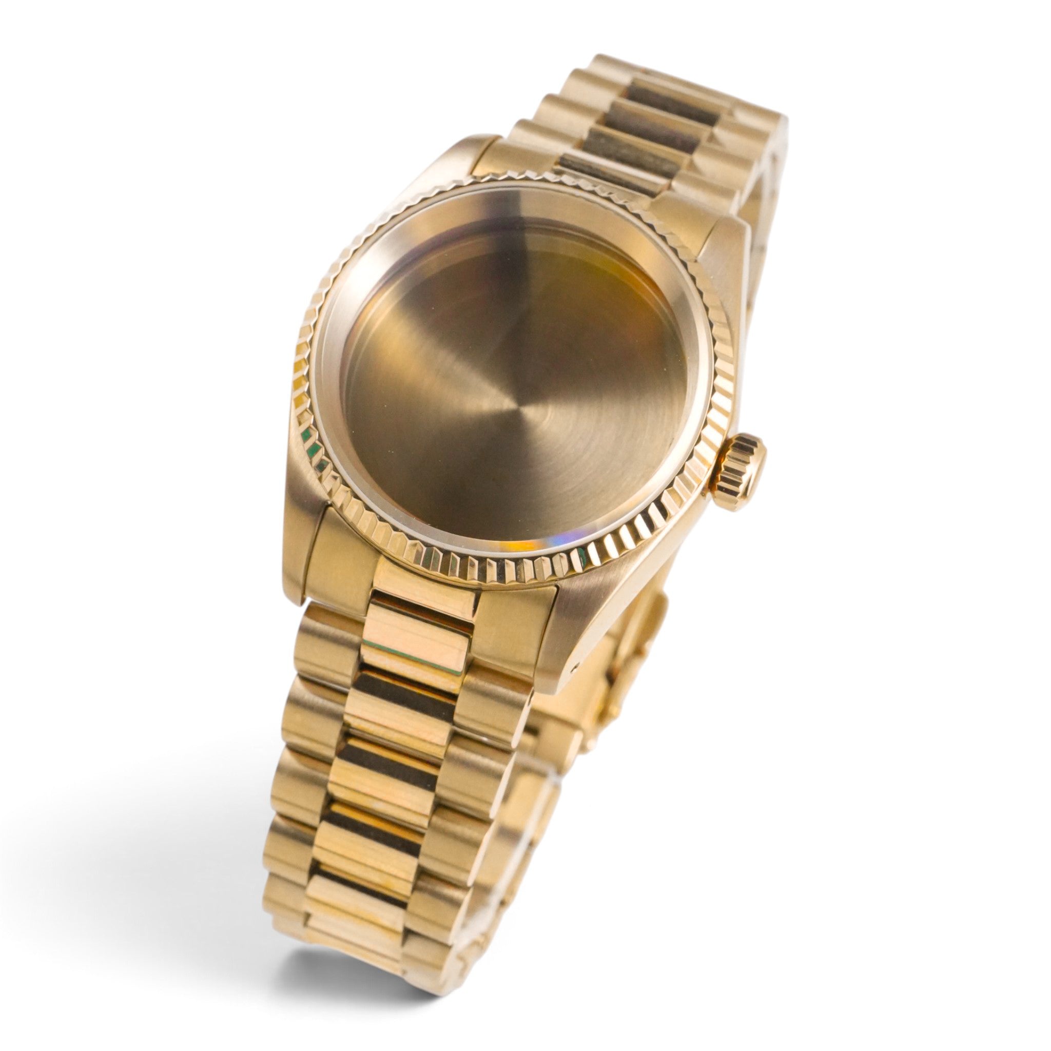 36MM Fluted: Brushed Gold Case with Dome & Presidential Bracelet