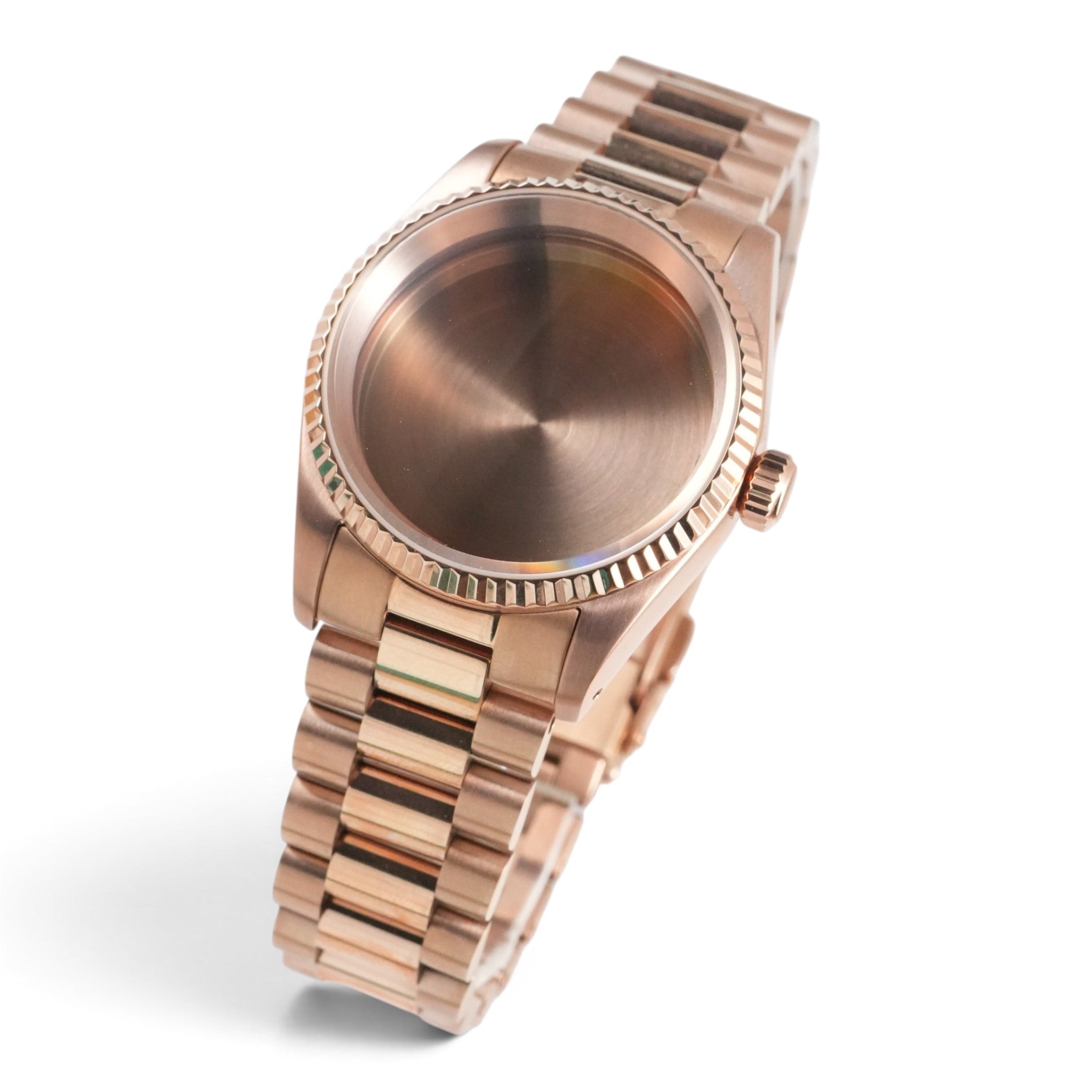 36MM Fluted: Brushed Rose Gold Case with Dome & Presidential Bracelet