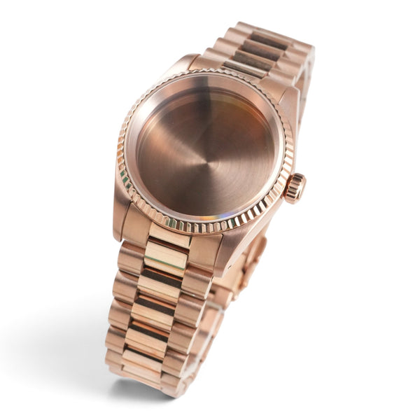 36MM Fluted: Brushed Rose Gold Case with Dome & Presidential Bracelet
