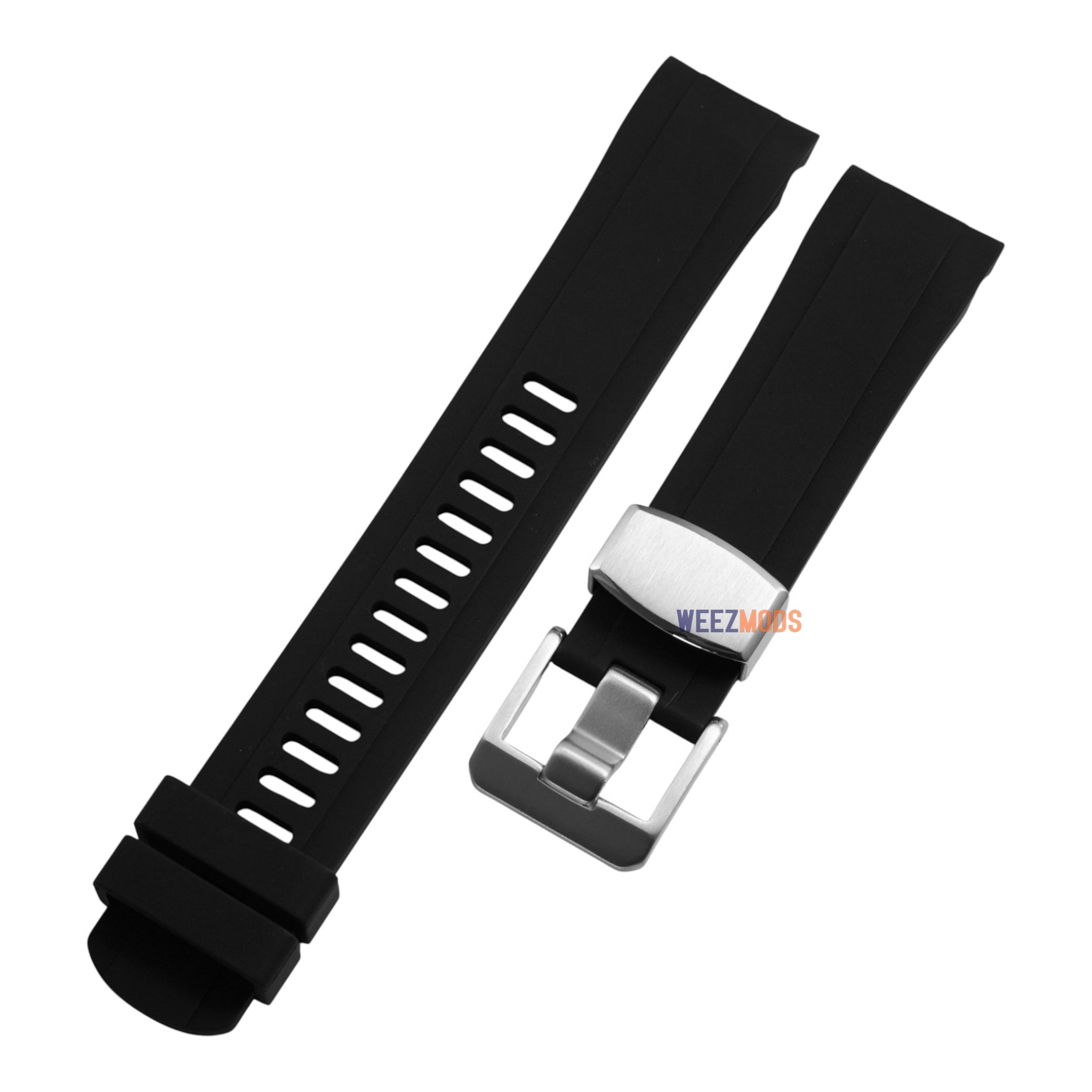 SKX007/SRPD FKM: Black Rubber Strap with Silver Buckle