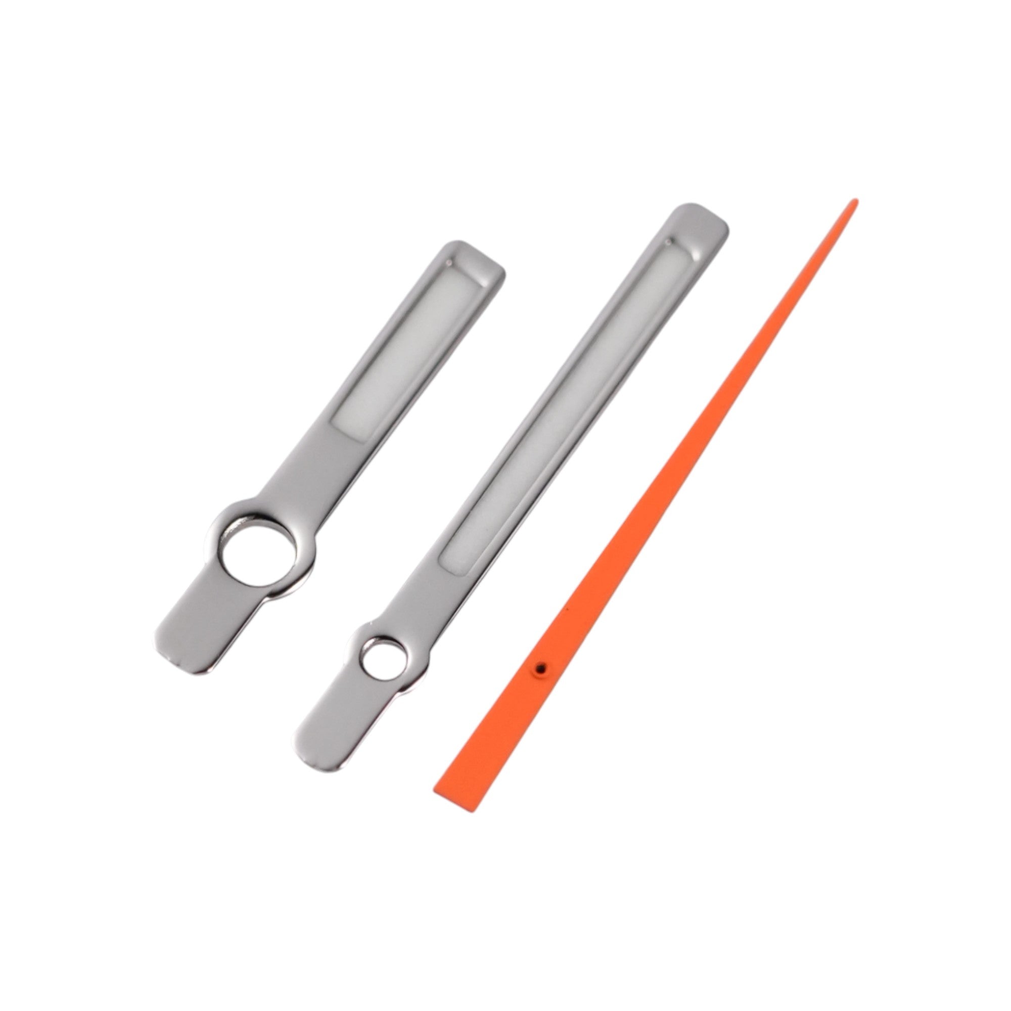 Medium Baton: Polished Silver Hands w/ Orange Needle