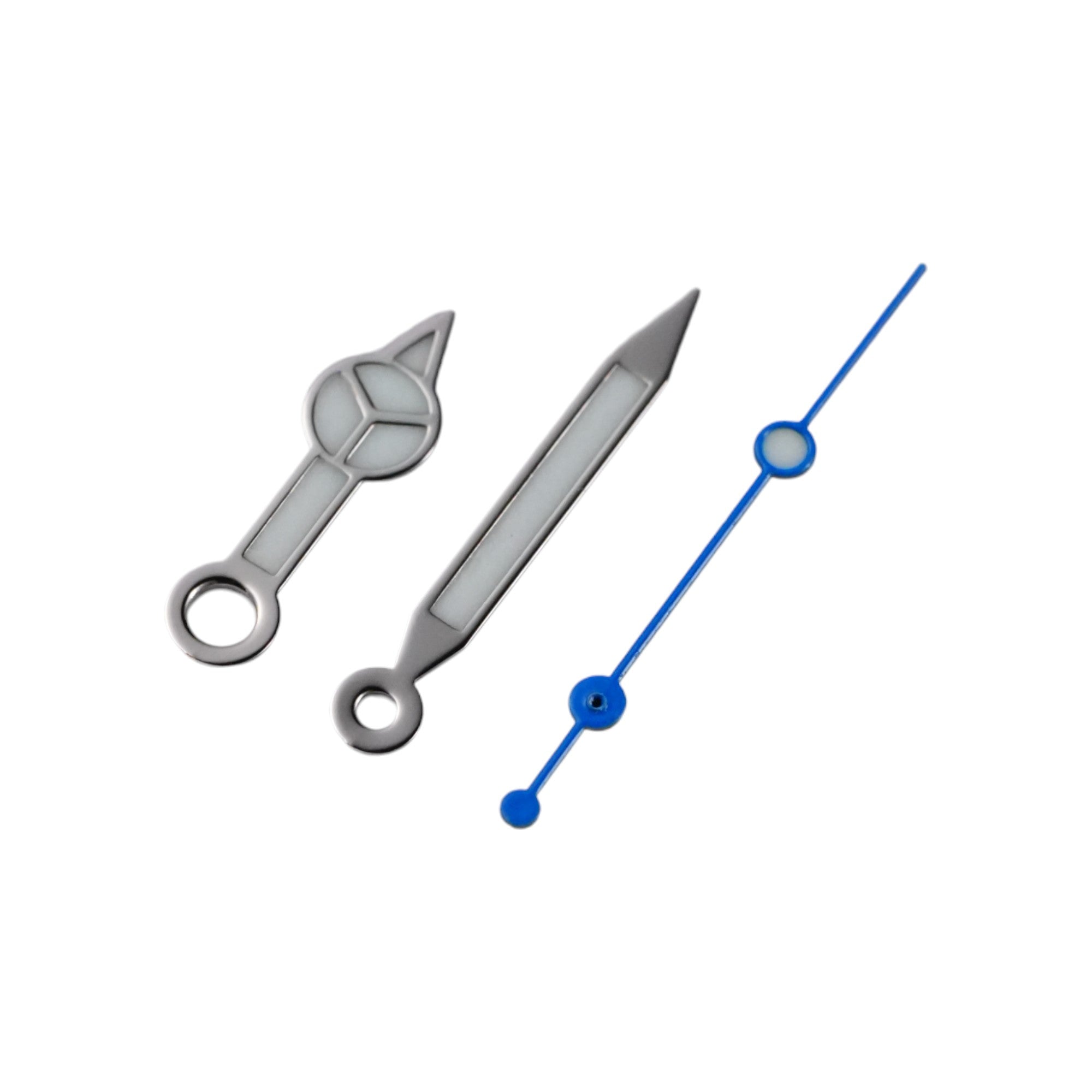 Mercedes: Polished Silver Hands with Navy Blue Seconds