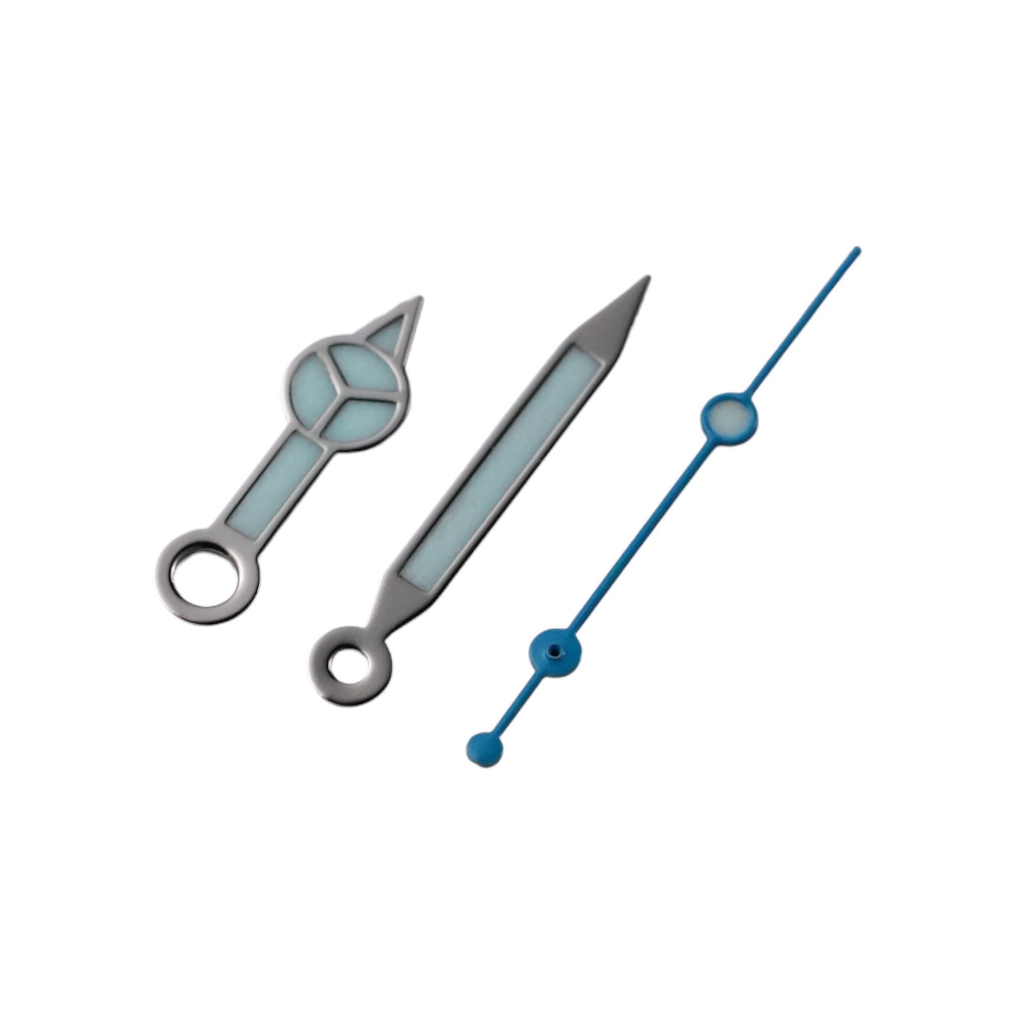 Mercedes: Polished Silver Hands with Light Blue Seconds