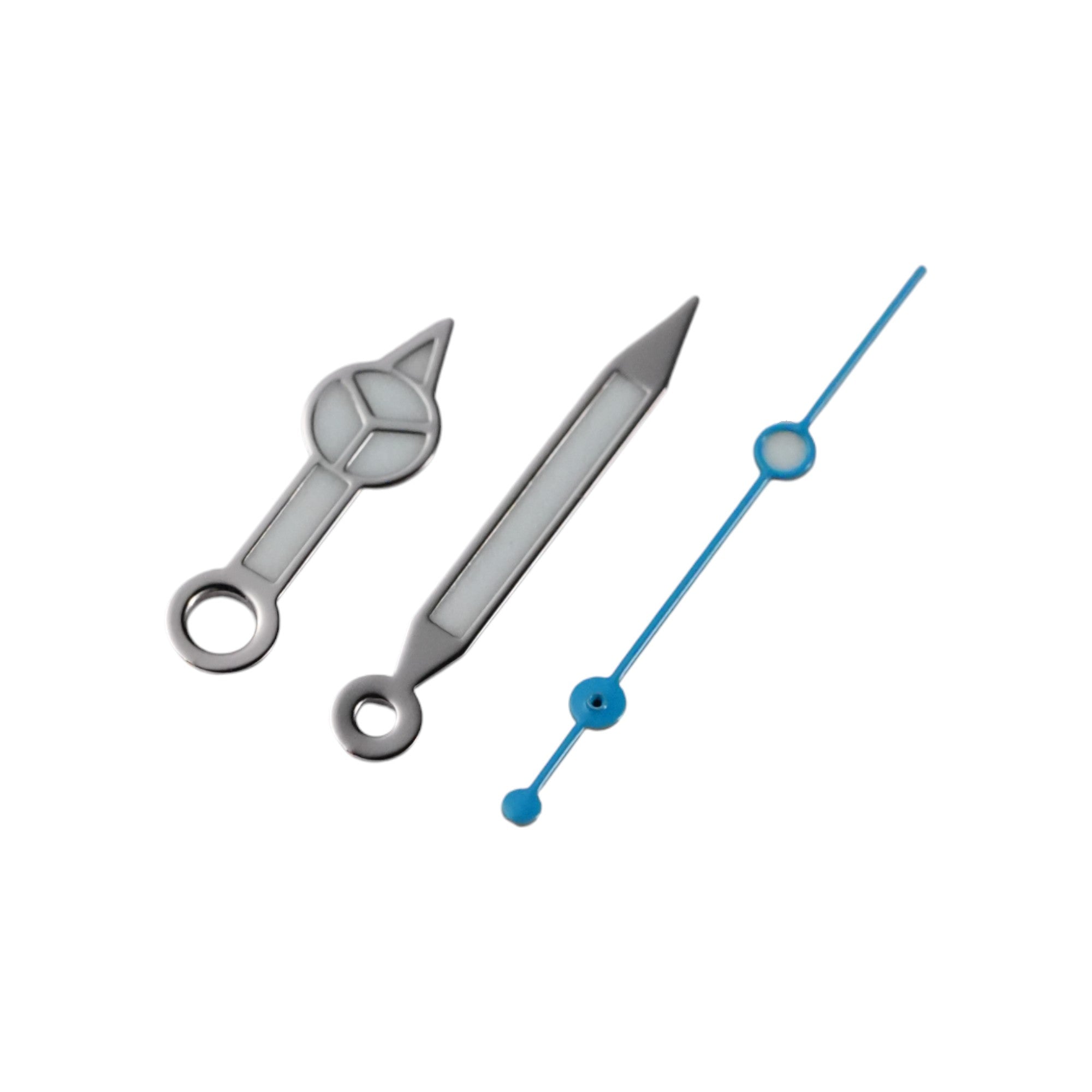 Mercedes: Polished Silver Hands with Light Blue Seconds