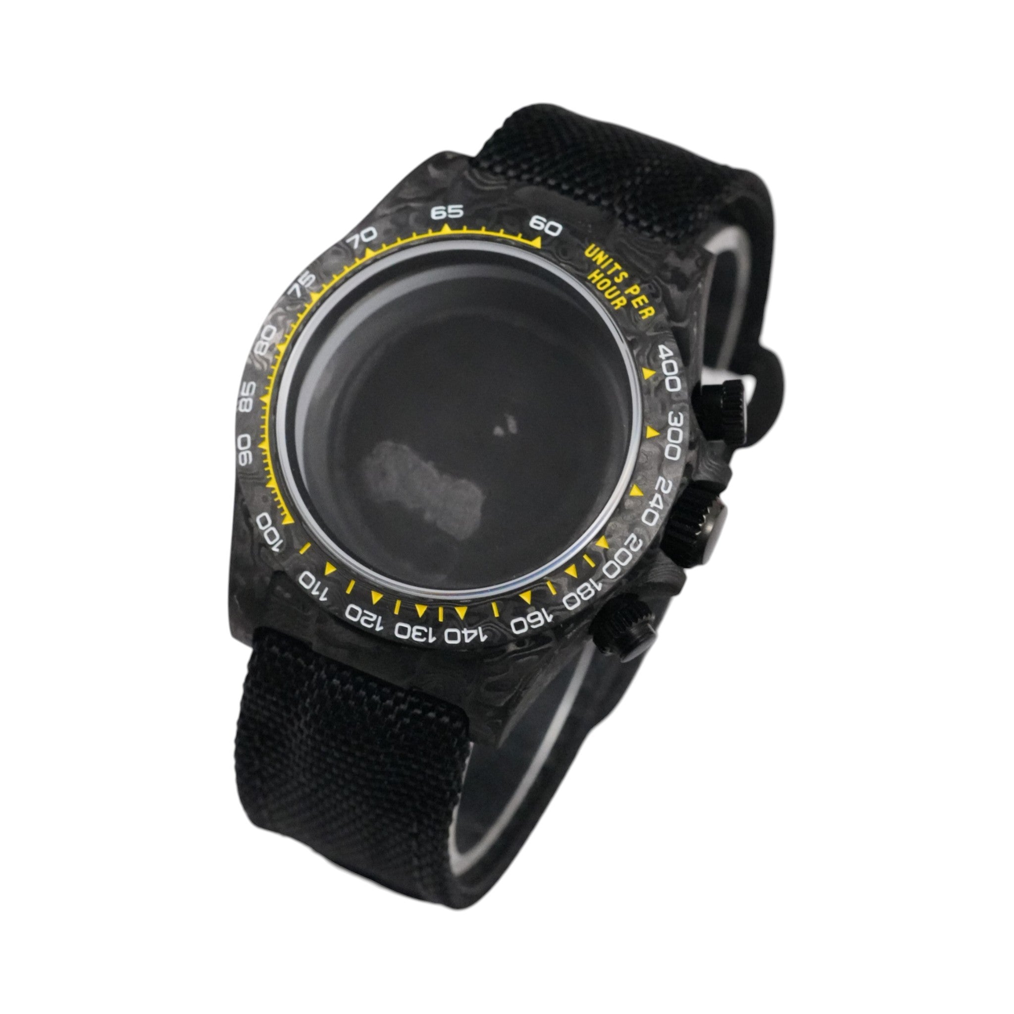 Black Carbon Fiber VK63 Case: Yellow Numerals