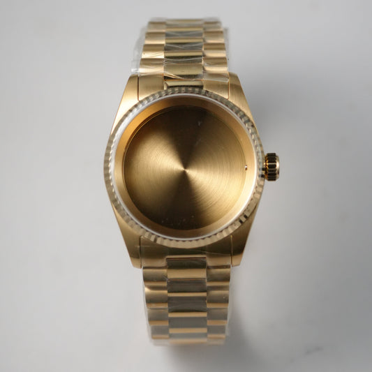 36MM Fluted: Brushed Gold with Presidential Bracelet