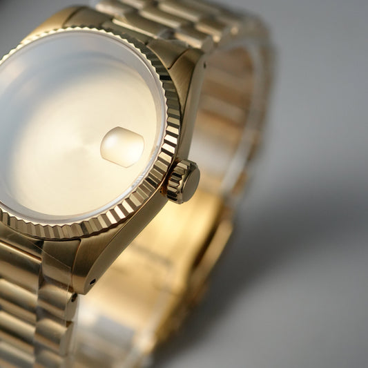 36MM Fluted: Brushed Gold with Cyclops & Presidential Bracelet