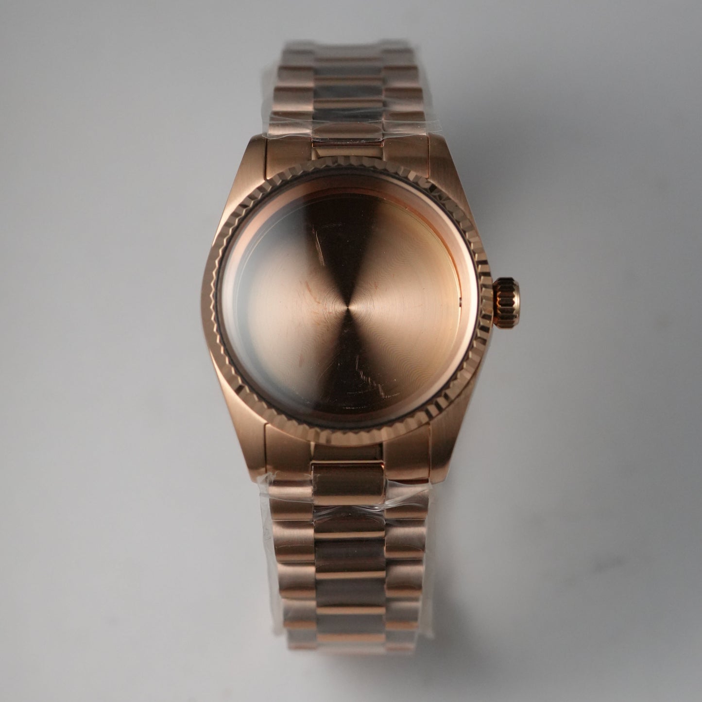 36MM Fluted: Brushed Rose Gold with Dome & Presidential Bracelet