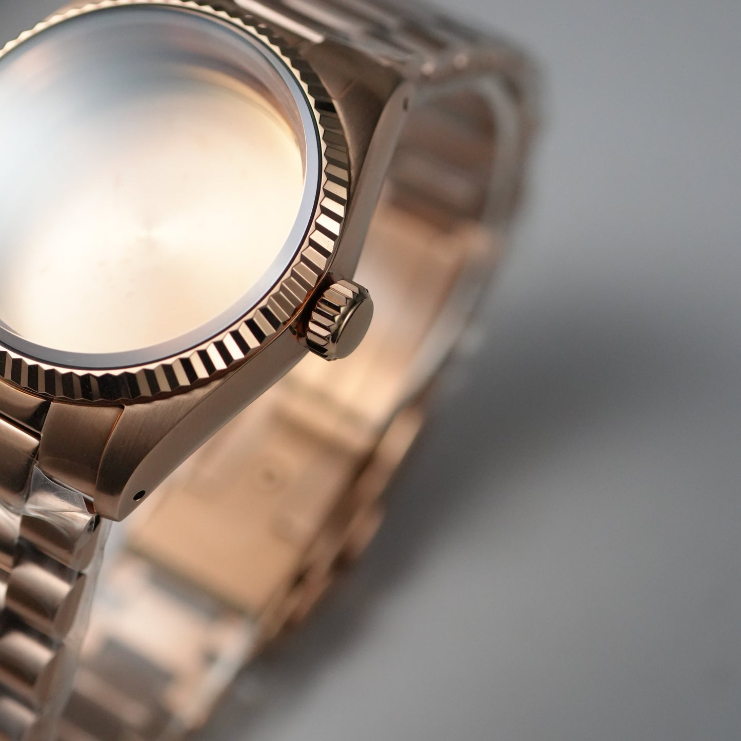 36MM Fluted: Brushed Rose Gold with Dome & Presidential Bracelet