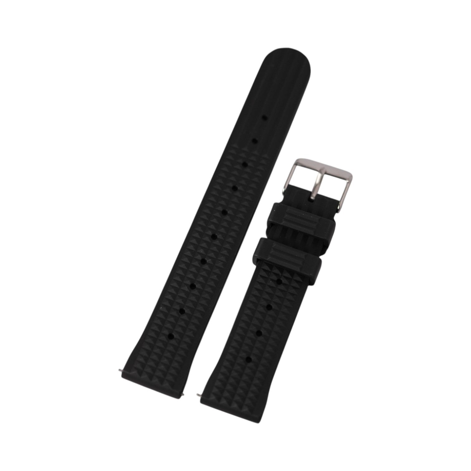 Black Waffle: FKM Rubber Strap w/ Silver Buckle