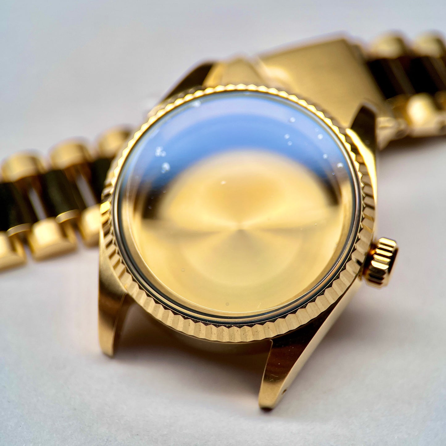 36MM Fluted: Brushed Gold with Cyclops & Presidential Bracelet