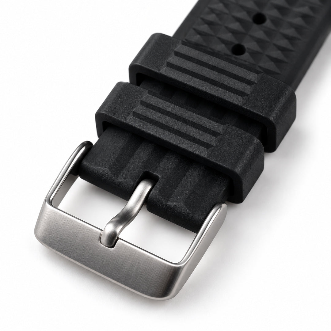Black Waffle: FKM Rubber Strap — buckle studio photo