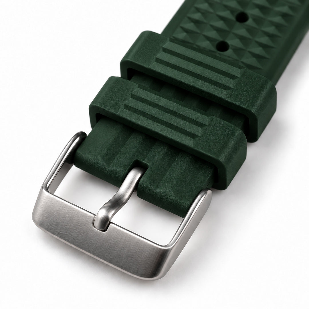 Forest Green Waffle: FKM Rubber Strap — buckle studio photo