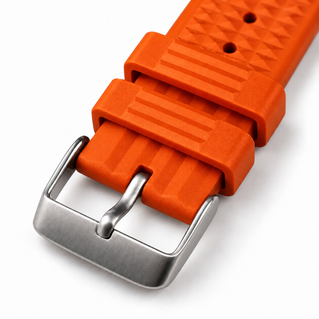 Orange Waffle: FKM Rubber Strap — buckle studio photo