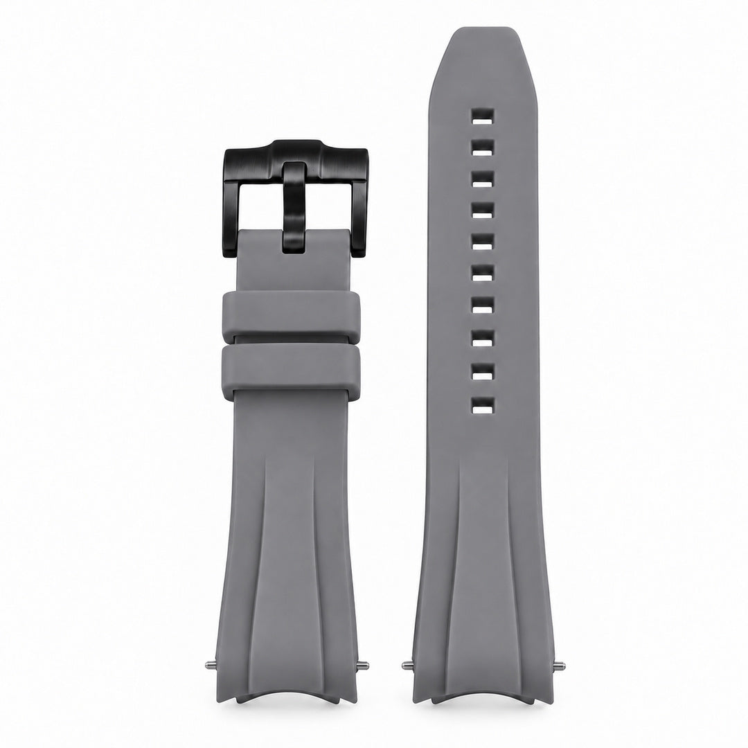 SKX FKM Nautilus V1: Grey Rubber Strap with Black Buckle — front view with 10 adjustment holes
