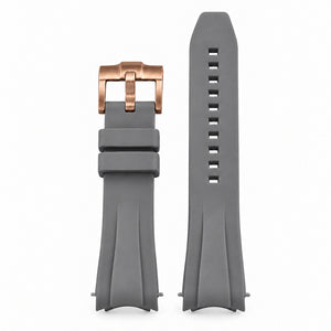 SKX FKM Nautilus V1: Grey Rubber Strap with Rose Gold Buckle — front view with 10 adjustment holes