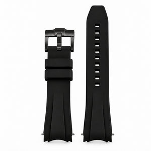 SKX FKM Nautilus V1: Black Rubber Strap with Black Buckle — front view with 10 adjustment holes