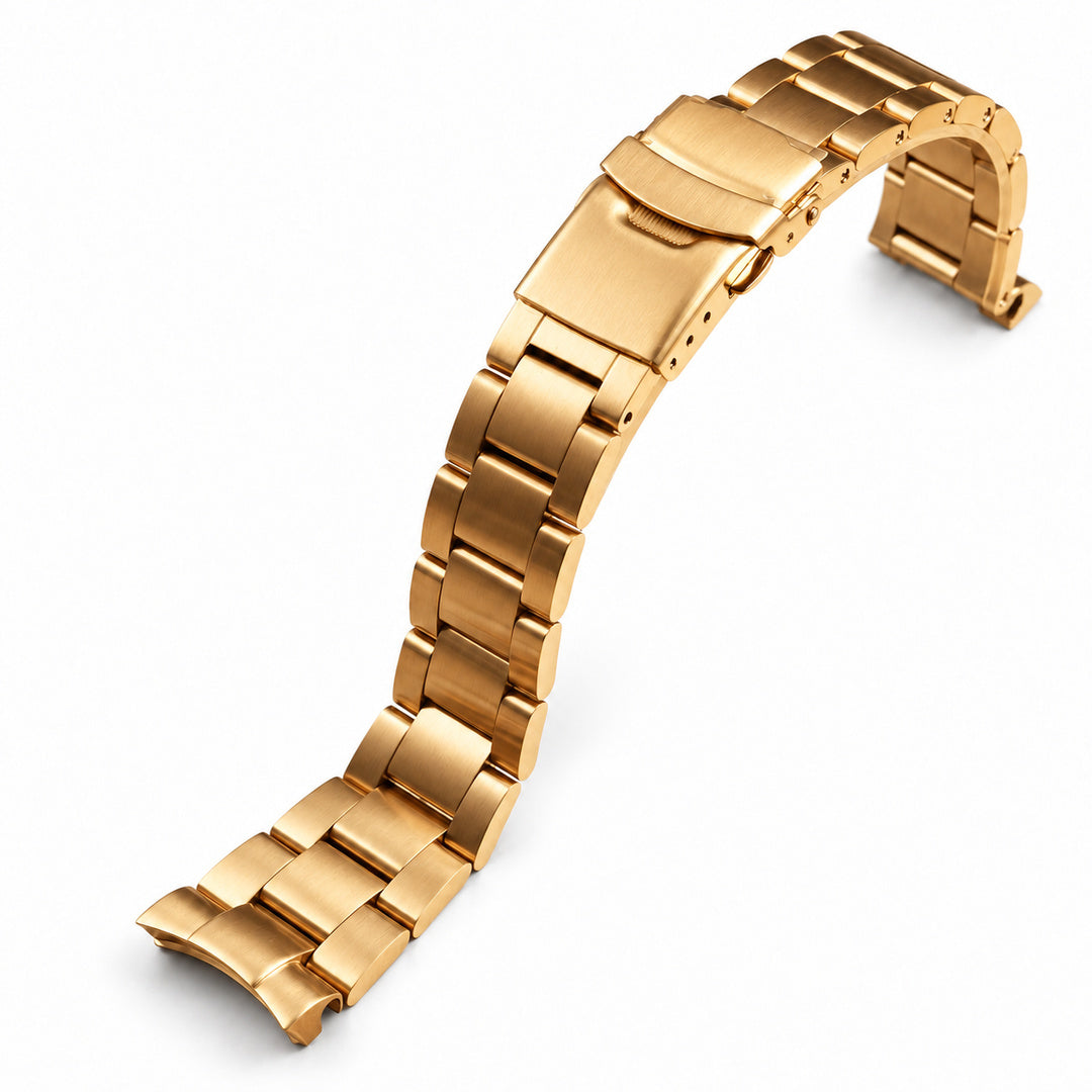 SKX007 Nautilus: Brushed Gold Oyster Bracelet — product view on white background