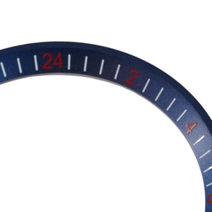 SRPE Chapter Ring GMT: Blue with Red Numerals — macro detail, close-up crop of the original product photograph