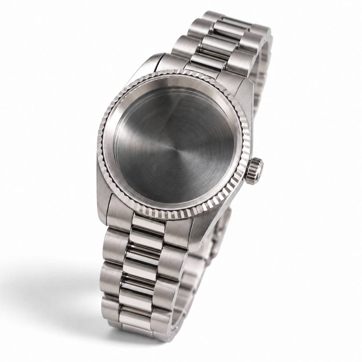 36MM Fluted: Brushed Silver Case with Presidential Bracelet