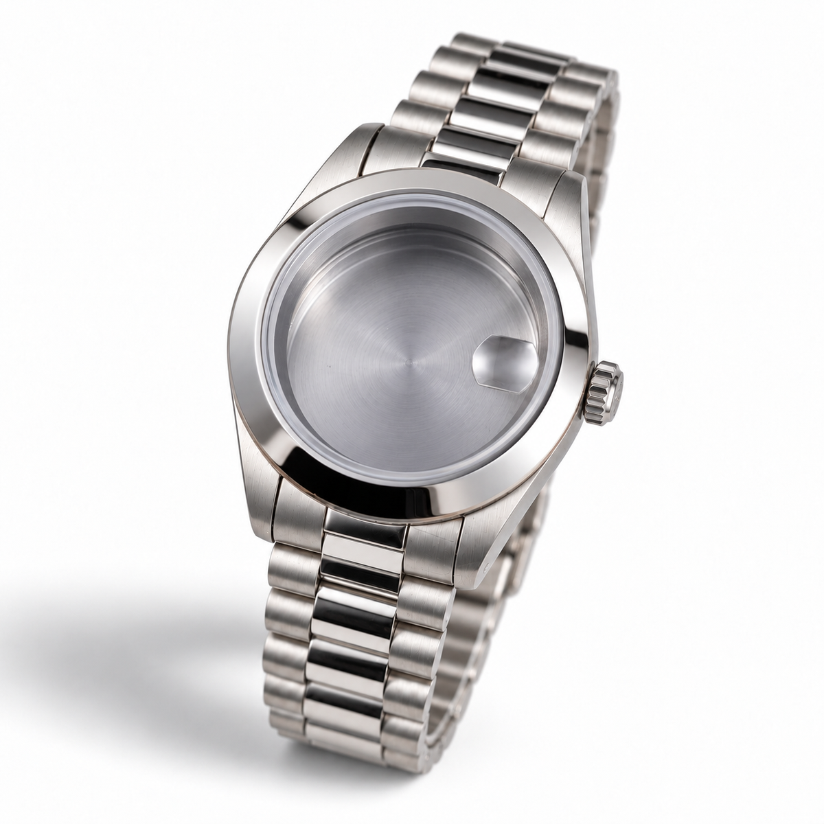 40MM Pilot: Brushed Silver Case with Cyclops & Presidential Bracelet
