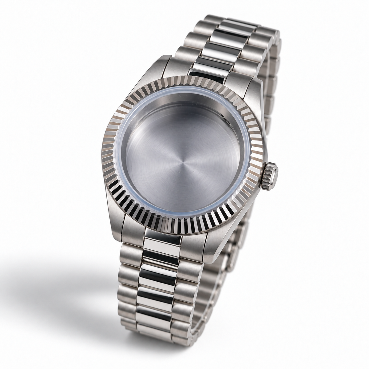 40MM Fluted: Brushed Silver Case with Presidential Bracelet