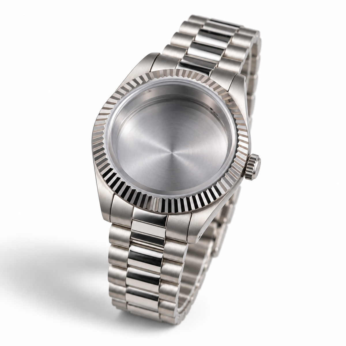 40MM Fluted: Brushed Silver Case with Dome & Presidential Bracelet
