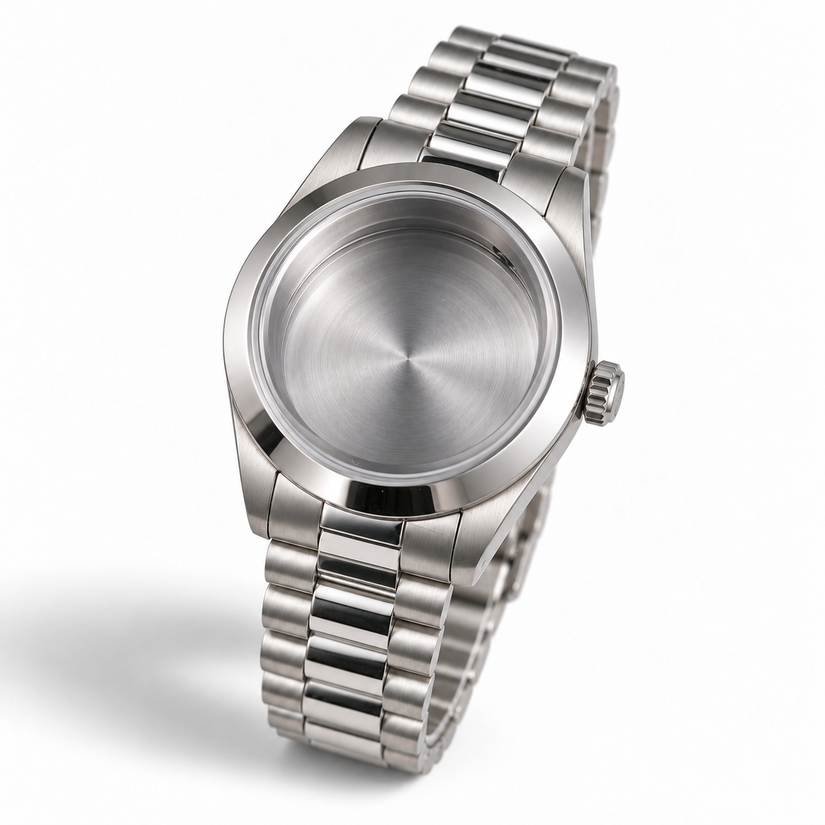 40MM Pilot: Brushed Silver Case with Dome & Presidential Bracelet