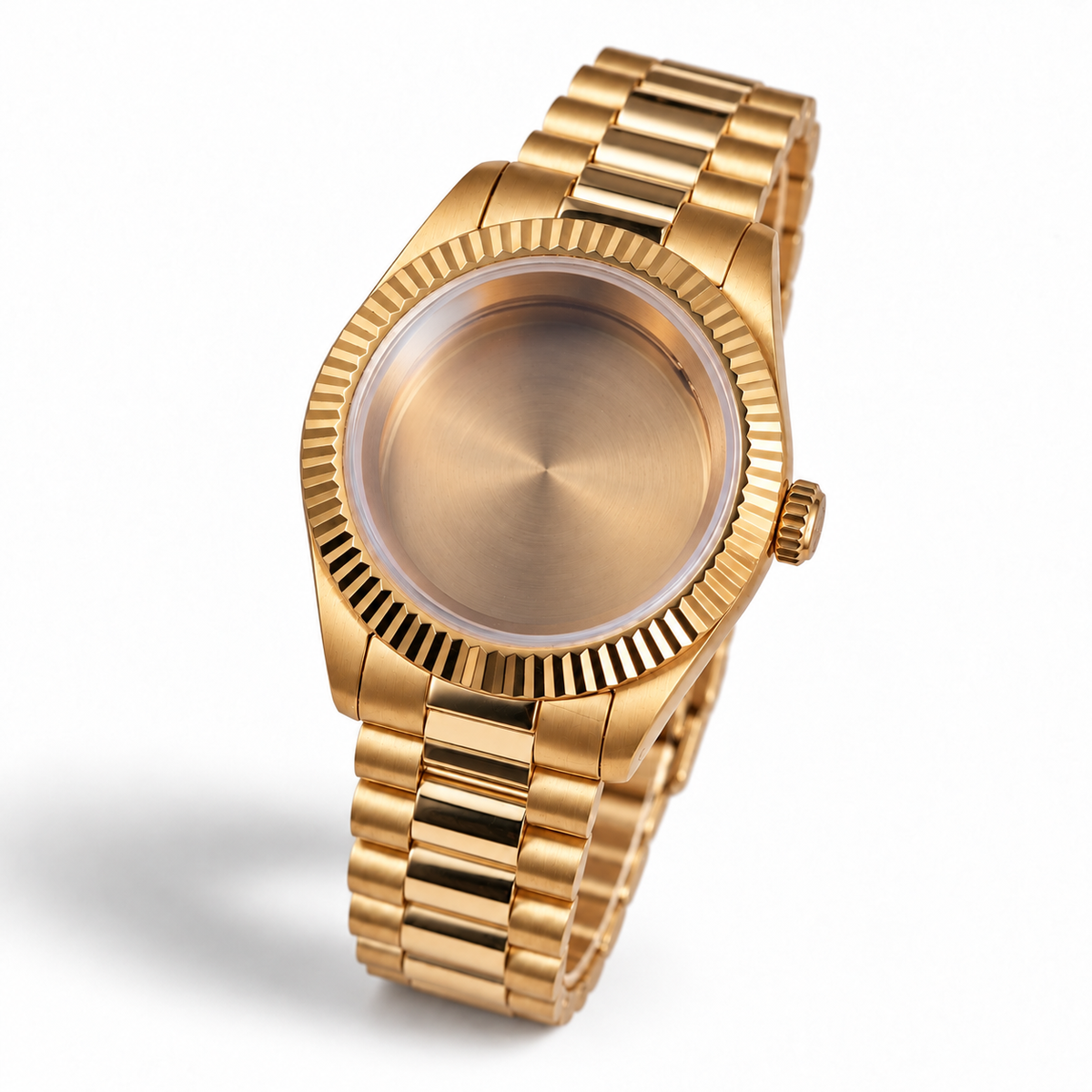40MM Fluted: Brushed Gold Case with Dome & Presidential Bracelet