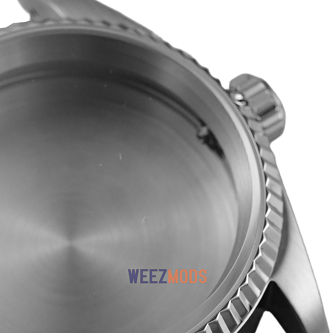 36MM Fluted: Brushed Silver with Dome Case — manually restored bezel edge, crown and crystal macro