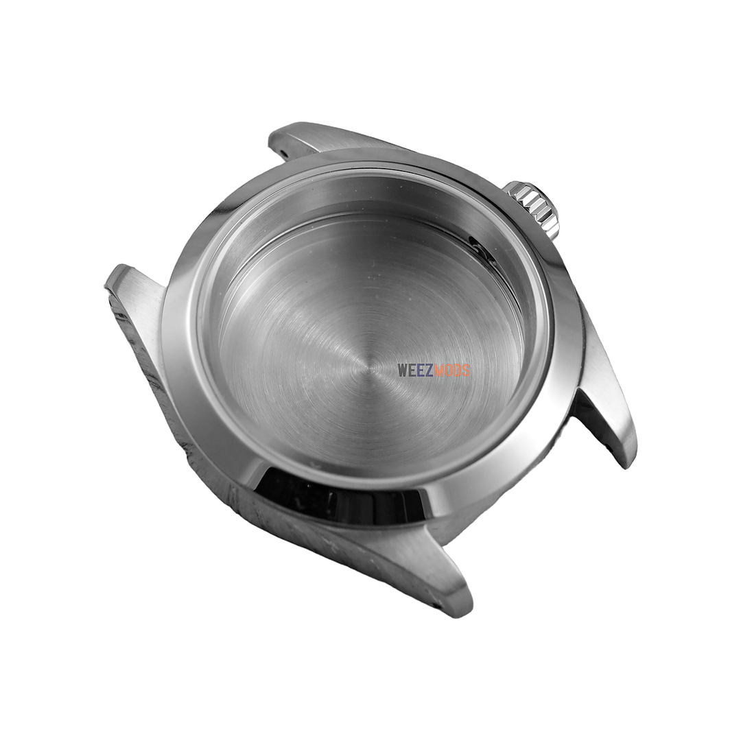 40MM Pilot: Brushed Silver with Flat Sapphire Case — balanced white background, 150px padding