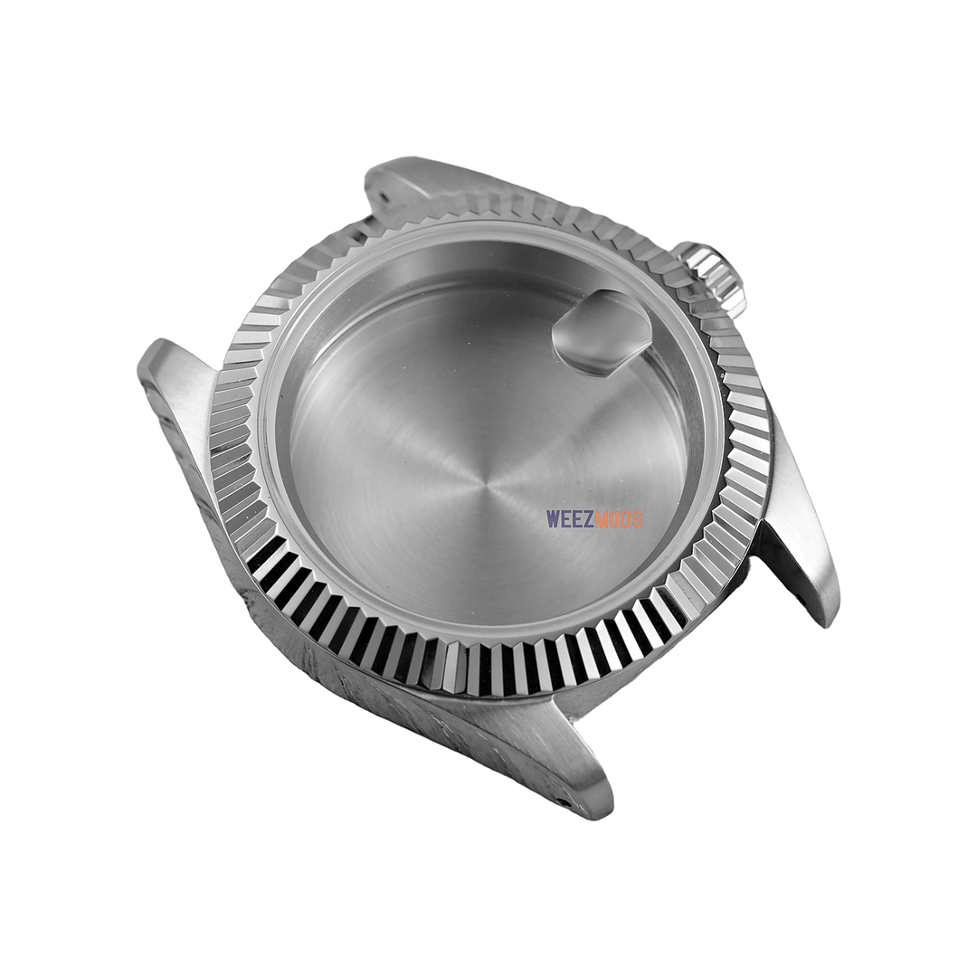 40MM Fluted: Brushed Silver with Cyclops Case — balanced white background, 150px padding