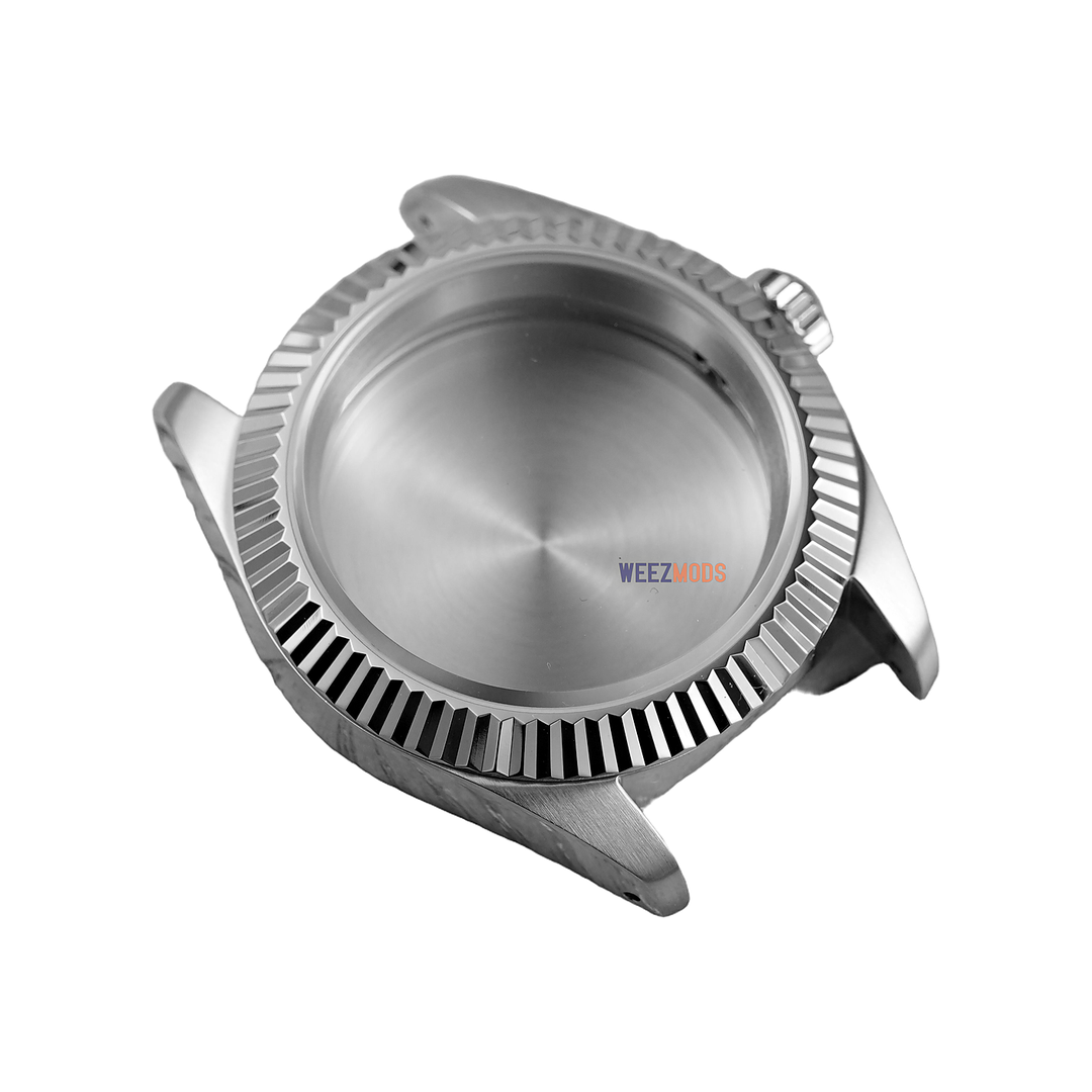 40MM Fluted: Brushed Silver with Dome Case — balanced white background, 150px padding