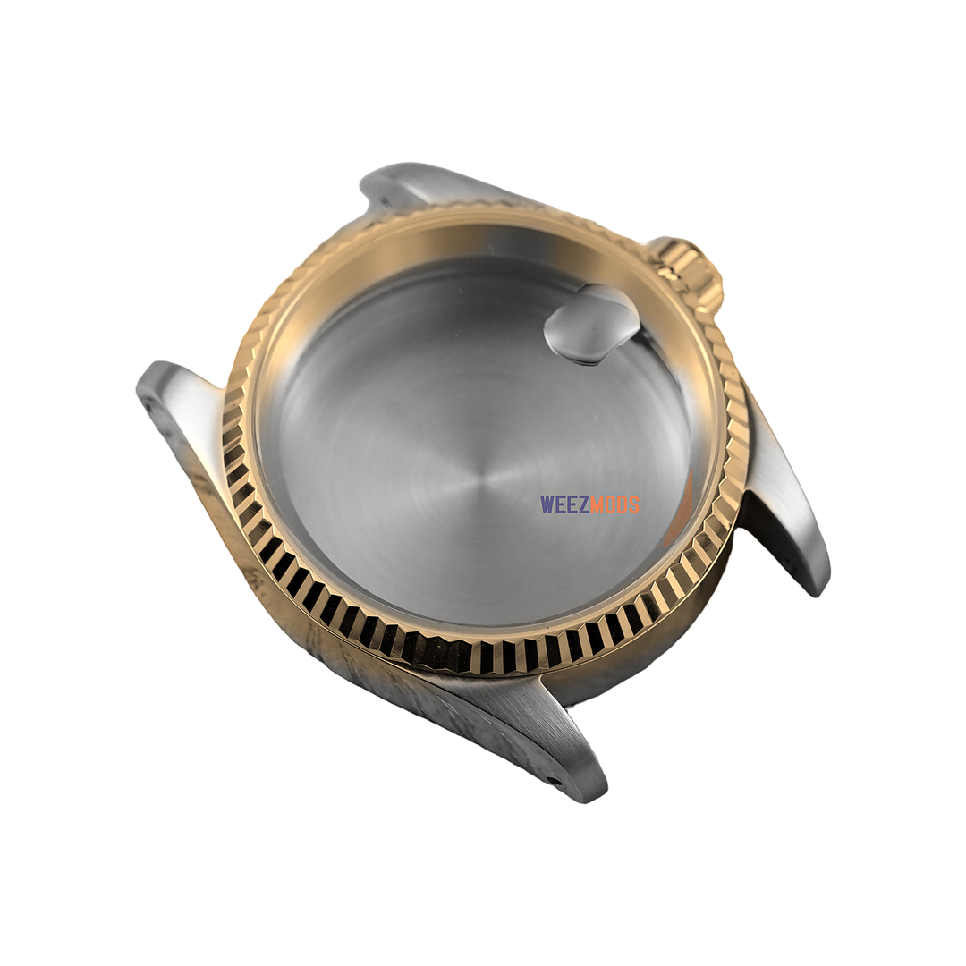 36MM Fluted: Two-Tone Gold with Cyclops Case — manually restored bezel edge, white background and balanced padding