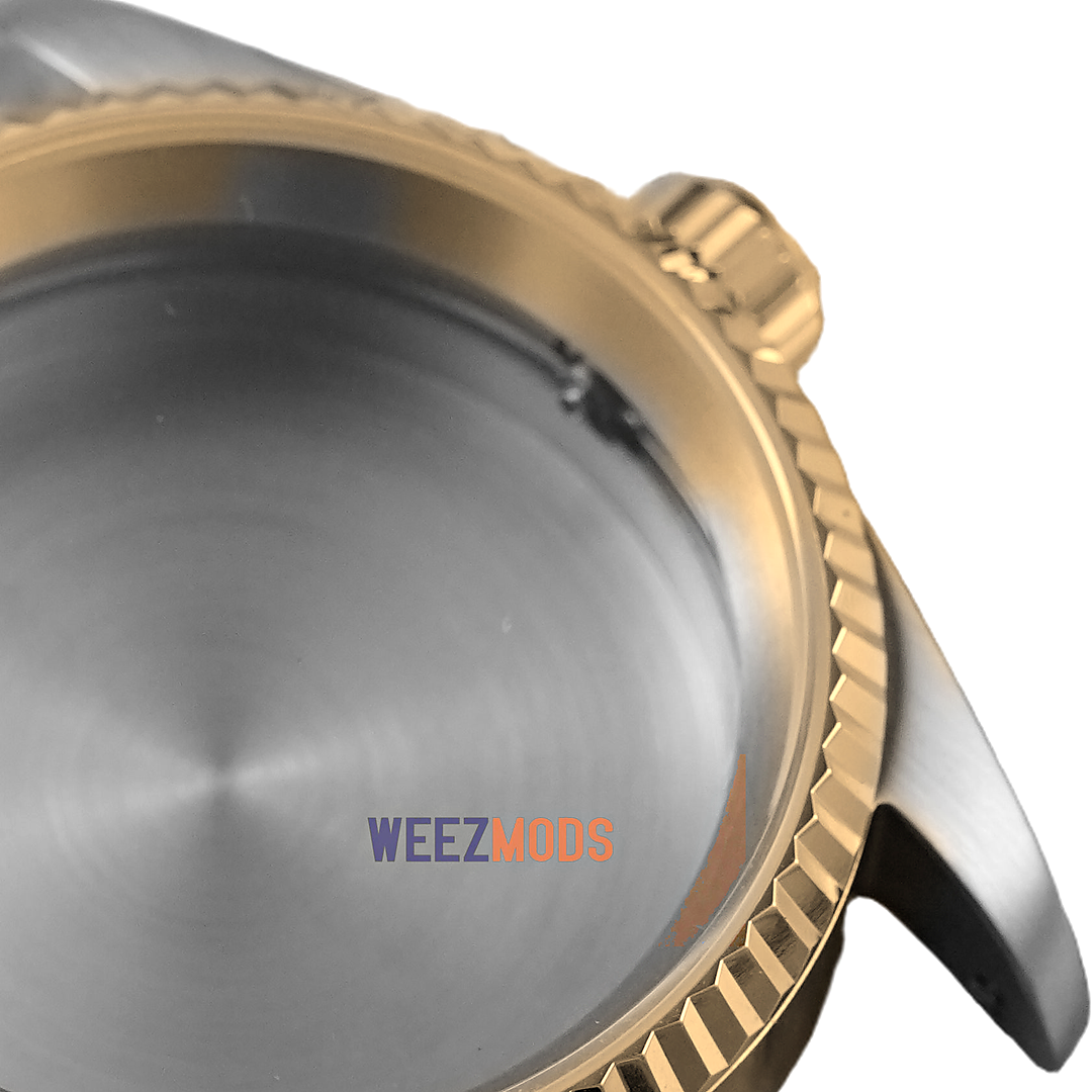 36MM Fluted: Two-Tone Gold with Flat Sapphire Case — manually restored bezel edge, crown and crystal macro