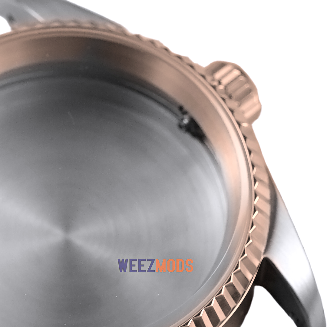 36MM Fluted: Two-Tone Rose Gold with Dome Case — manually restored bezel edge, crown and crystal macro