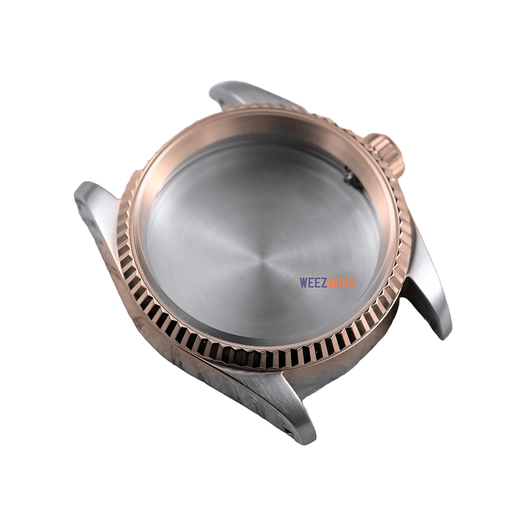 36MM Fluted: Two-Tone Rose Gold with Dome Case — manually restored bezel edge, white background and balanced padding