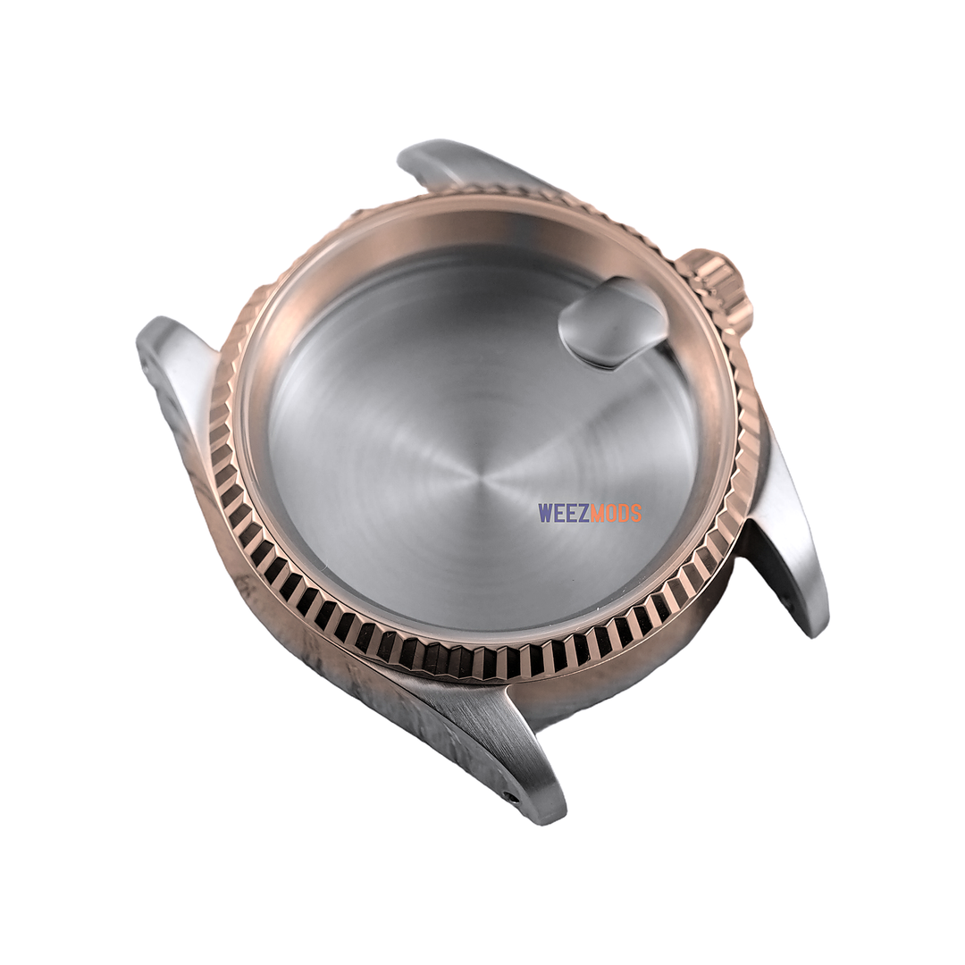 36MM Fluted: Two-Tone Rose Gold with Cyclops Case — manually restored bezel edge, white background and balanced padding