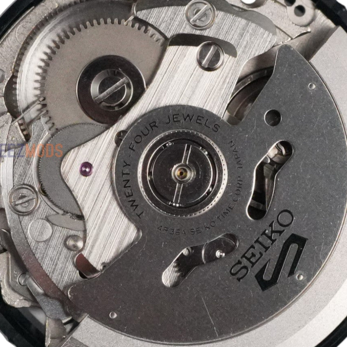 Seiko 4R36A: OEM White Day-Date Automatic Movement (3:80" Position) — back macro detail